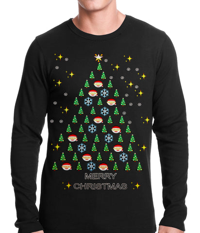 Ugly Christmas Thermal - Emoji Christmas Tree Ugly Christmas Thermal Shirt