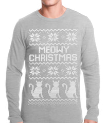 Ugly Christmas Thermal - Meowy Christmas (White Print) 3 Cats Ugly Christmas Thermal Shirt
