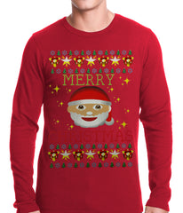 Ugly Christmas Thermal - Ugly Christmas Tee - Emoji Santa Ugly Christmas Thermal Shirt