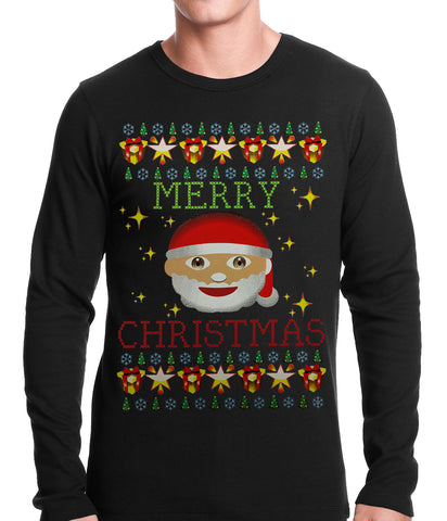 Ugly Christmas Thermal - Ugly Christmas Tee - Emoji Santa Ugly Christmas Thermal Shirt