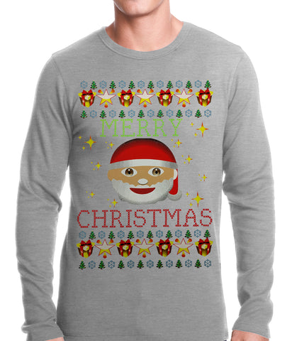 Ugly Christmas Thermal - Ugly Christmas Tee - Emoji Santa Ugly Christmas Thermal Shirt