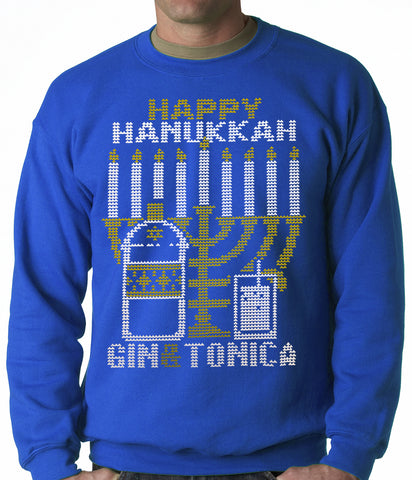 Ugly Hanukkah Sweater - Gin and Tonica Golden Menorah Ugly Hanukkah Adult Crewneck