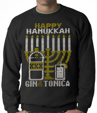 Ugly Hanukkah Sweater - Gin and Tonica Golden Menorah Ugly Hanukkah Adult Crewneck