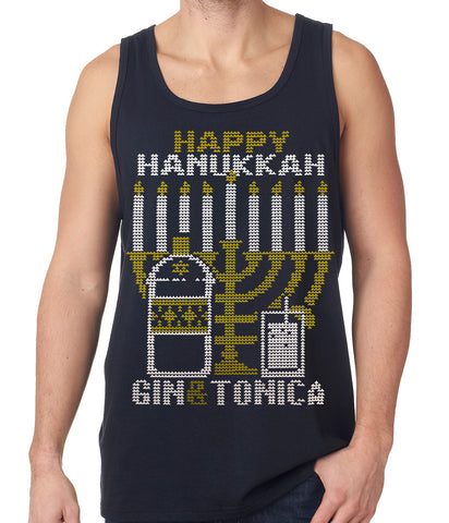 Ugly Hanukkah Tank Top - Gin and Tonica Golden Menorah Ugly Hanukkah Tank Top