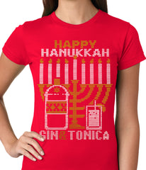 Ugly Hanukkah Tee - Gin and Tonica Golden Menorah Ugly Hanukkah Ladies T-shirt