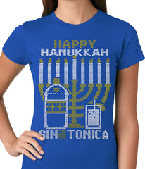 Ugly Hanukkah Tee - Gin and Tonica Golden Menorah Ugly Hanukkah Ladies T-shirt