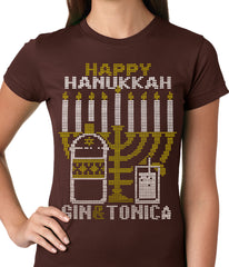 Ugly Hanukkah Tee - Gin and Tonica Golden Menorah Ugly Hanukkah Ladies T-shirt
