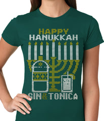Ugly Hanukkah Tee - Gin and Tonica Golden Menorah Ugly Hanukkah Ladies T-shirt