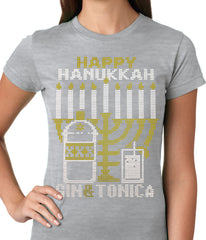Ugly Hanukkah Tee - Gin and Tonica Golden Menorah Ugly Hanukkah Ladies T-shirt