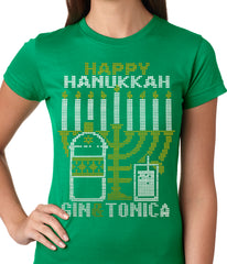 Ugly Hanukkah Tee - Gin and Tonica Golden Menorah Ugly Hanukkah Ladies T-shirt