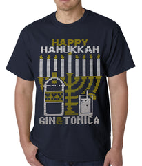 Ugly Hanukkah Tee - Gin and Tonica Golden Menorah Ugly Hanukkah Mens T-shirt