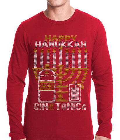 Ugly Hanukkah Thermal - Gin and Tonica Golden Menorah Ugly Hanukkah Thermal Shirt