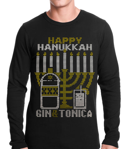 Ugly Hanukkah Thermal - Gin and Tonica Golden Menorah Ugly Hanukkah Thermal Shirt