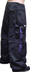 Unisex Basic UFO Pants With Contrast Stitching  (Black/Purple)