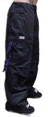 Unisex Basic UFO Pants With Contrast Stitching  (Black/Purple)