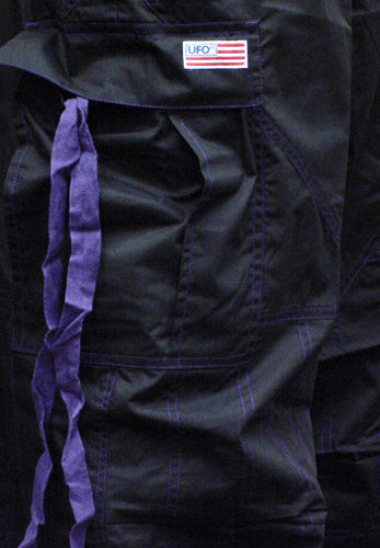 Unisex Basic UFO Pants With Contrast Stitching  (Black/Purple)