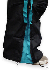 Unisex Basic UFO Pants with Expandable Bottoms (Black/Turquoise)