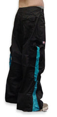 Unisex Basic UFO Pants with Expandable Bottoms (Black/Turquoise)