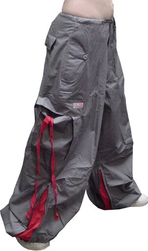 Unisex Basic UFO Pants with Expandable Bottoms (Grey / Red) –