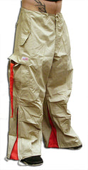 Unisex Basic UFO Pants with Expandable Bottoms (Khaki / red)