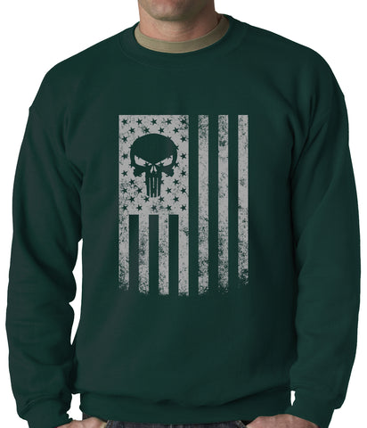 USA - American Flag Military Skull Adult Crewneck