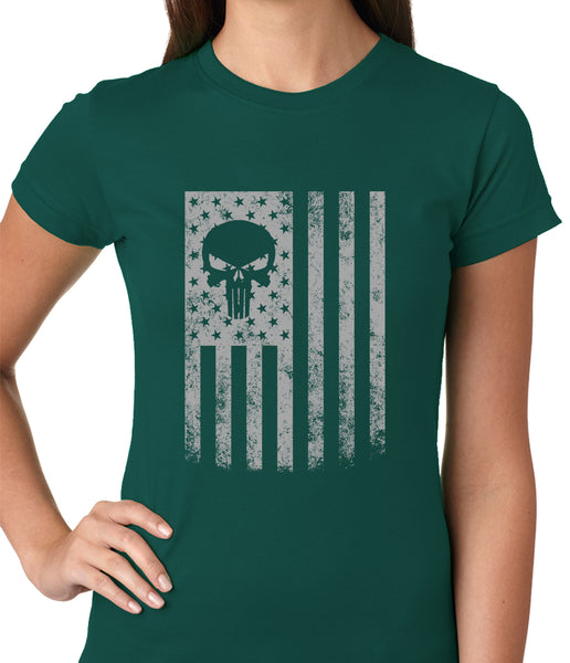 USA - American Flag Military Skull Ladies T-shirt –