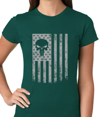 USA - American Flag Military Skull Ladies T-shirt