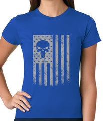 USA - American Flag Military Skull Ladies T-shirt