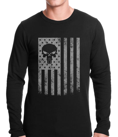 USA - American Flag Military Skull Thermal Shirt