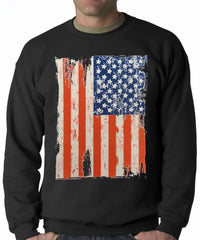 Vertical Distressed American Flag Adult Crewneck