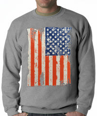 Vertical Distressed American Flag Adult Crewneck