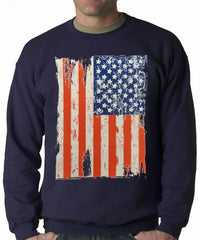 Vertical Distressed American Flag Adult Crewneck