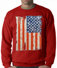 Vertical Distressed American Flag Adult Crewneck