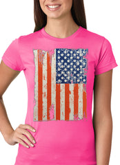 Vertical Distressed American Flag Girls T-shirt