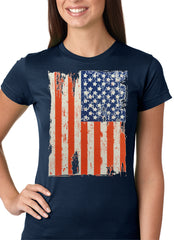 Vertical Distressed American Flag Girls T-shirt