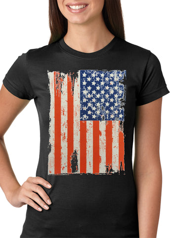 Vertical Distressed American Flag Girls T-shirt