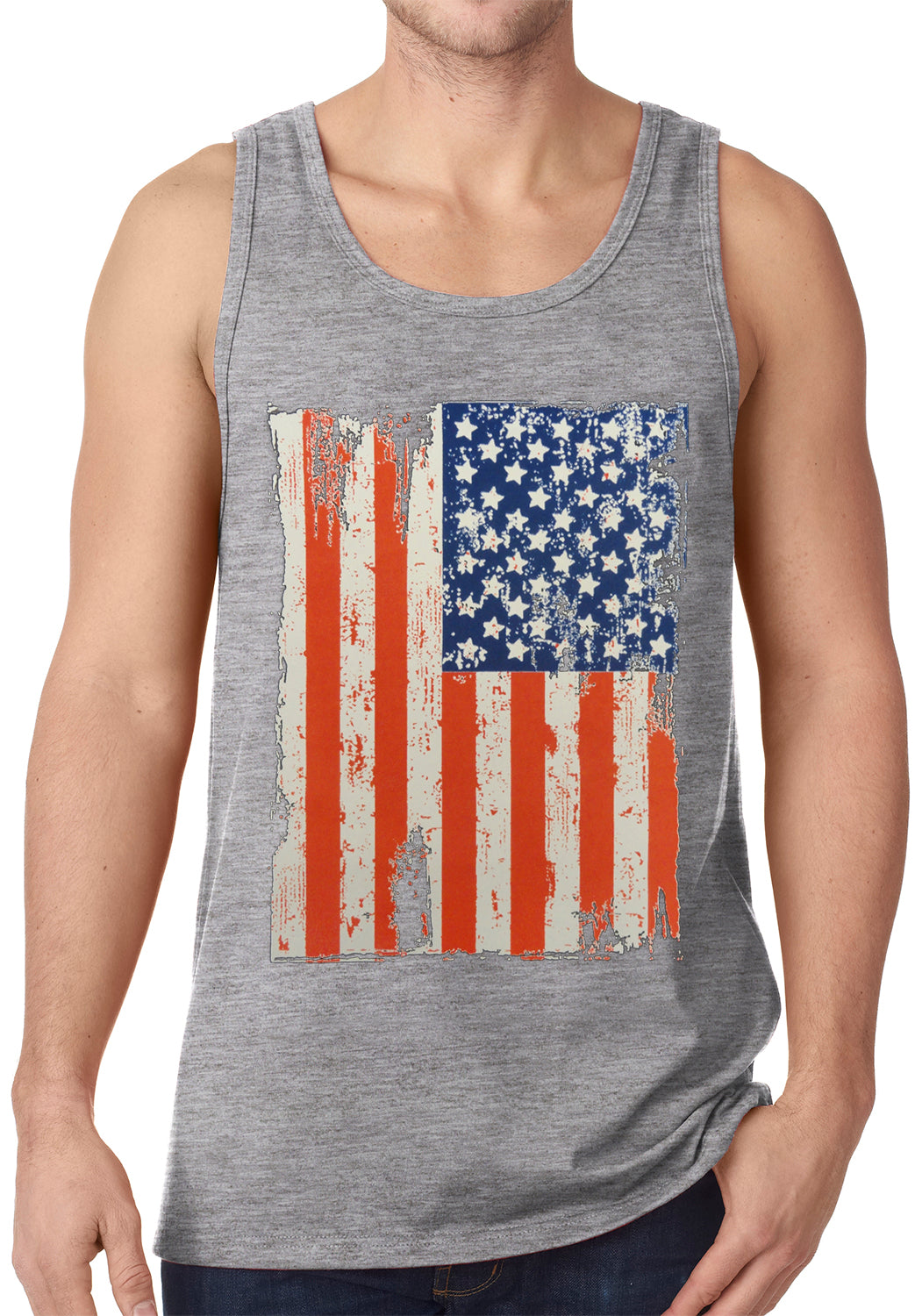 Vertical Distressed American Flag Tanktop