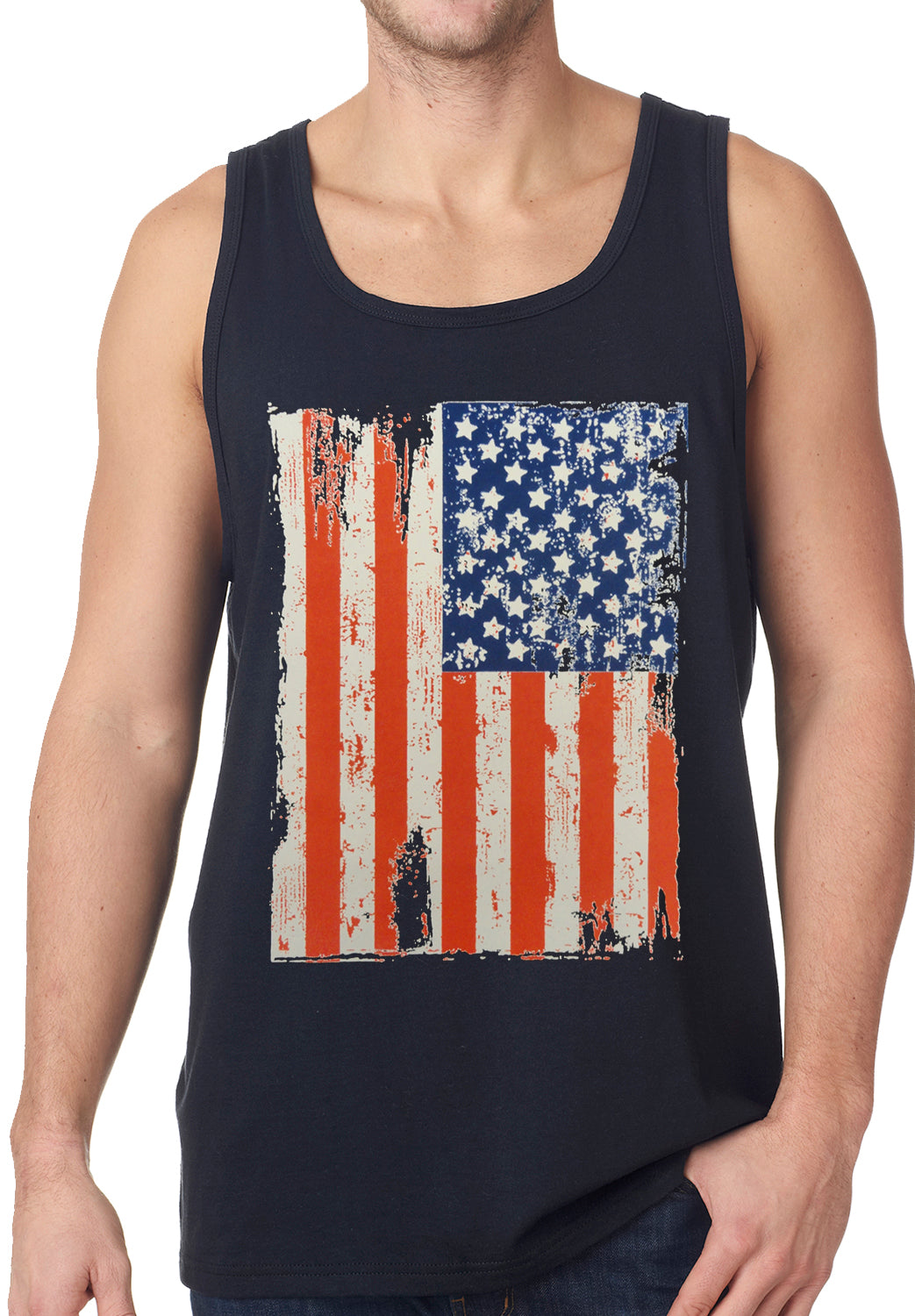Vertical Distressed American Flag Tanktop