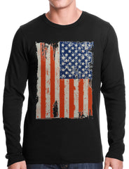 Vertical Distressed American Flag Thermal Shirt