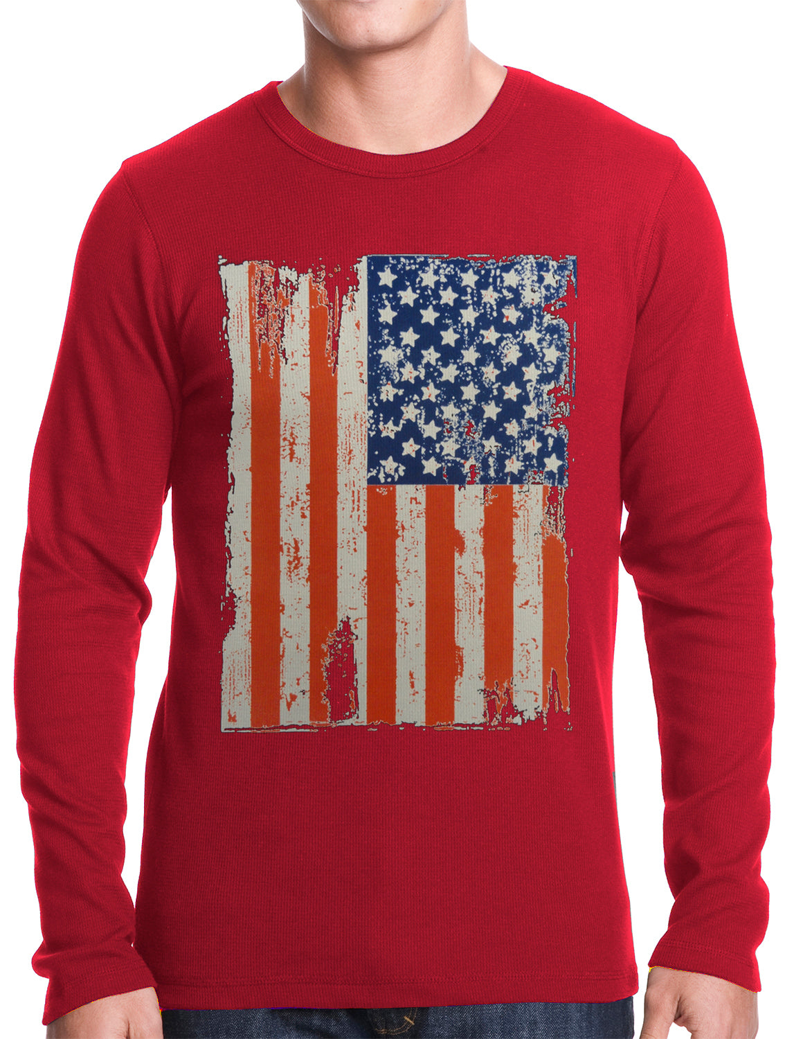 Vertical Distressed American Flag Thermal Shirt