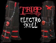 Tripp Darkstreet NYC -  "Electro Skull" Bondage Pants (Black/Red)