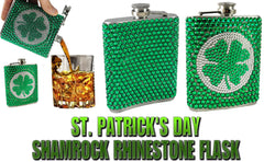 St. Patrick's Day Rhinestone Shamrock Flask (7 oz)
