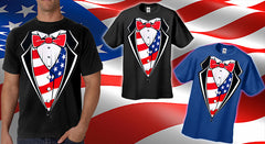 American Flag Tuxedo T-Shirt with Vest & Bowtie