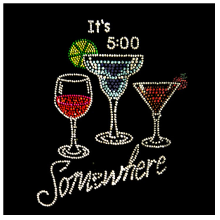It's 5 o'clock Somewhere Rhinestone Girls T-Shirt (Black)