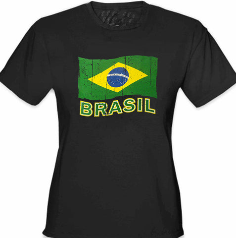 Vintage Brasil Waving Flag Girl's T-Shirt