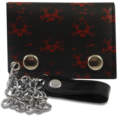 Vintage Skull & Crossbones Genuine Leather Chain Wallet 