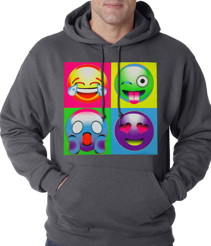 Block Print Emoji Faces Adult Hoodie