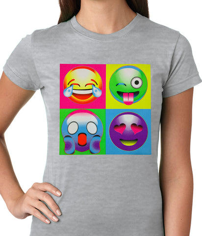 Block Print Emoji Faces Ladies T-shirt