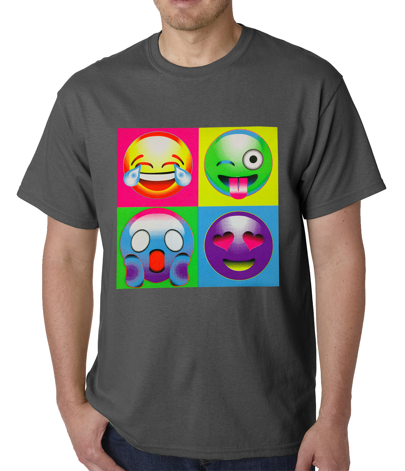 Block Print Emoji Faces Mens T-shirt