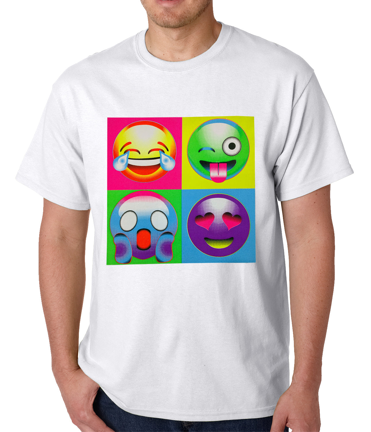 Block Print Emoji Faces Mens T-shirt